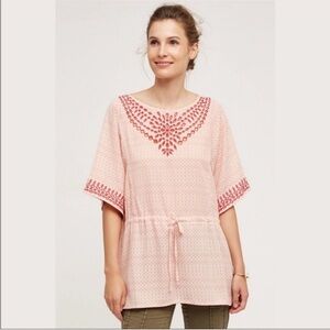 Anthropologie | One September Euphemia Embroidered Pink Tunic Blouse | Small